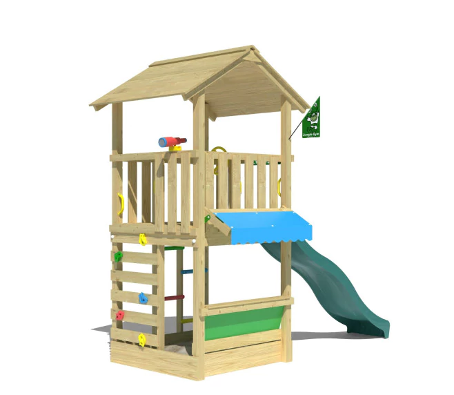 Jungle Vista | Wooden climbing frame with slide & market stall Jungle Vista | Wooden climbing frame with slide & market stall