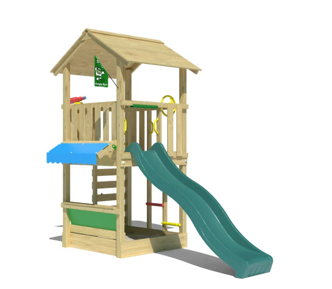 Jungle Vista | Wooden climbing frame with slide & market stall Jungle Vista | Wooden climbing frame with slide & market stall