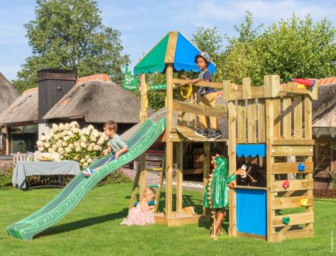 Jungle Explorer | Wooden climbing frame with slide & market stall