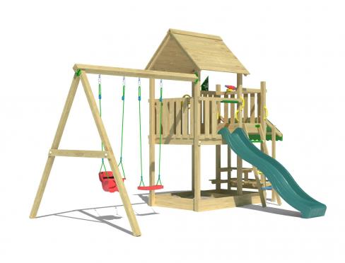 Jungle Lagoon | Wooden climbing frame with double swing